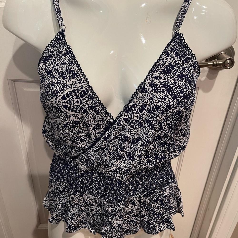 LA Made Women's Navy and White Spaghetti Strap Top L